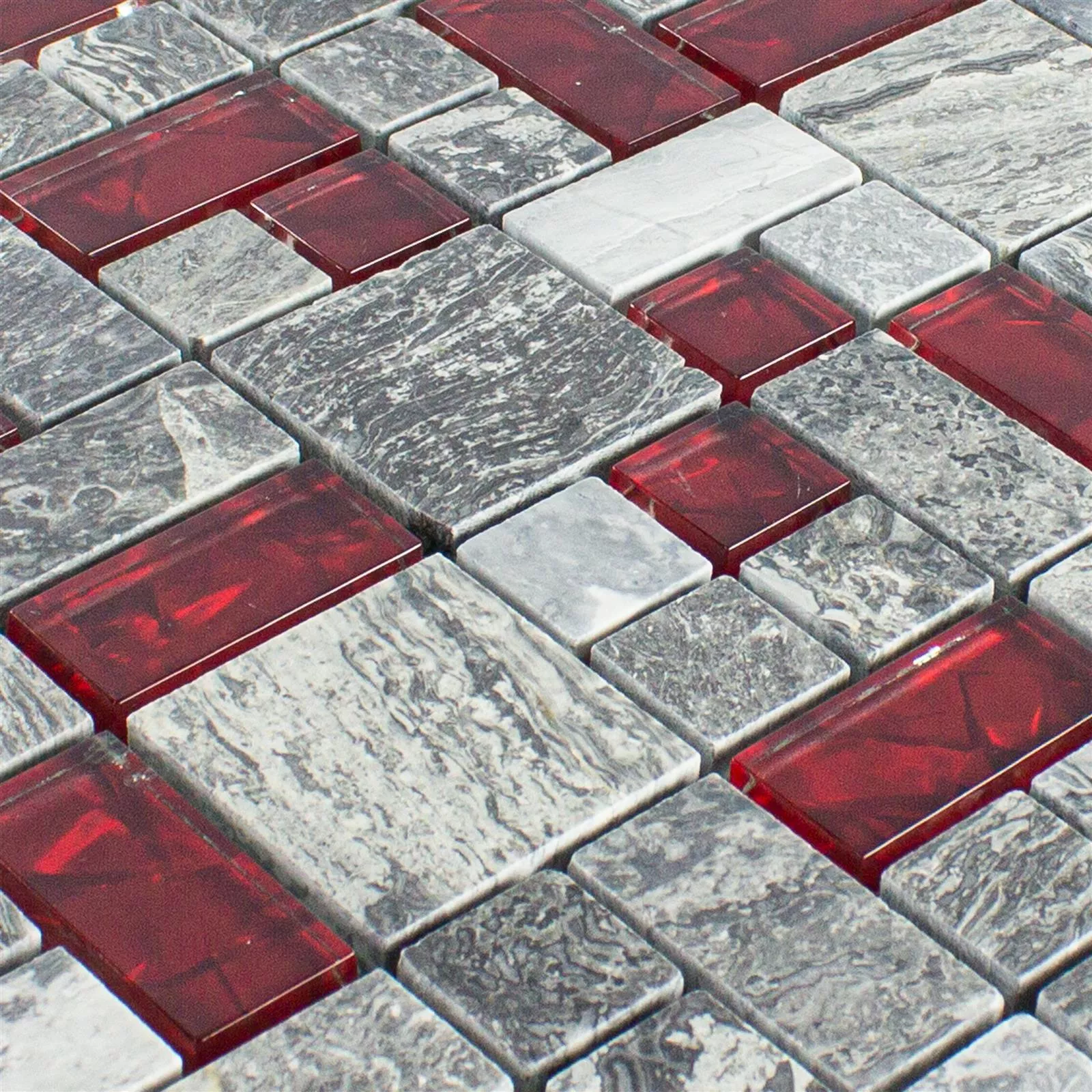 Stakleni Mozaik Pločice Od Prirodnog Kamena Manavgat Siva Crvena 2 Mix