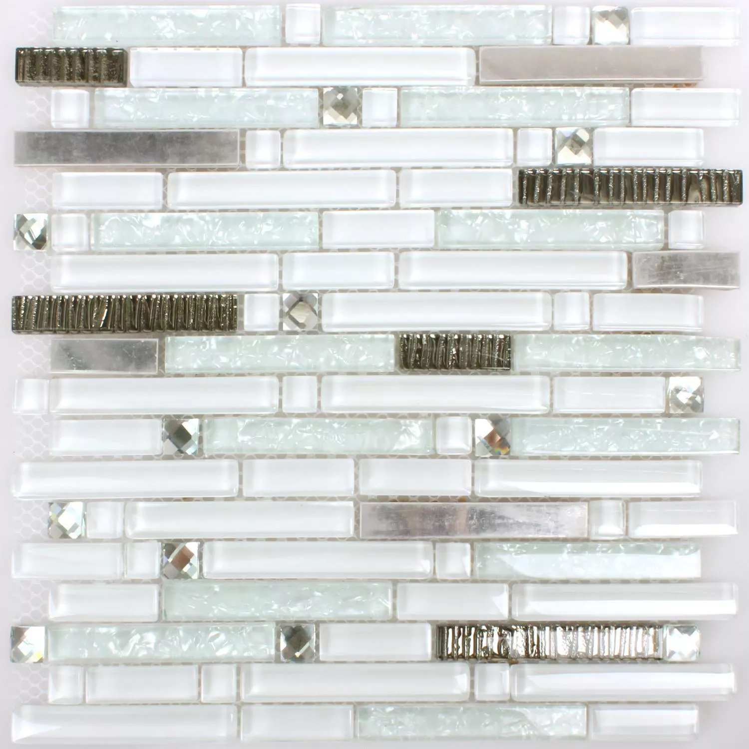 Mozaik Pločice Staklo Metal Latoya Srebrna Bijela