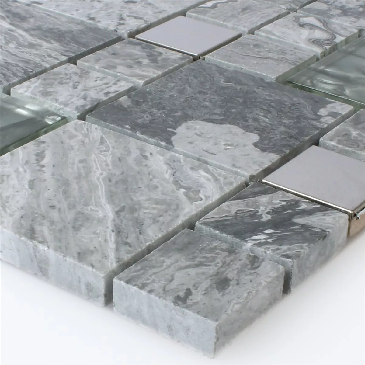 Mozaik Pločice Metal Staklo Prirodni Kamen Mix Siva Srebrna