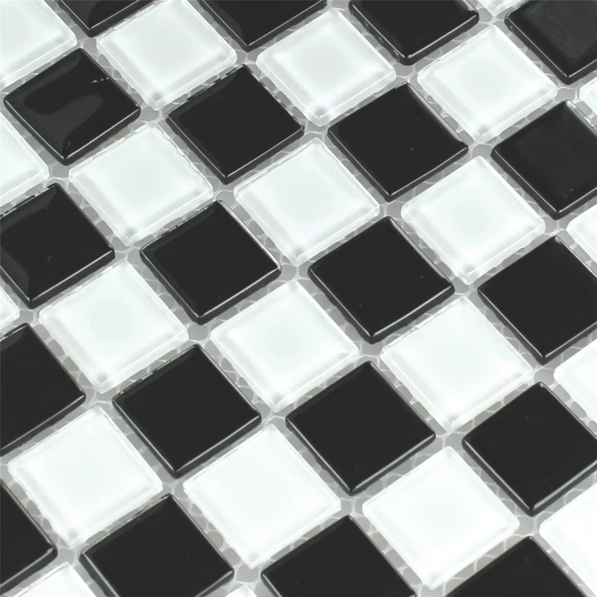 Mozaik Pločice Staklo Šahovnica Crna Bijela