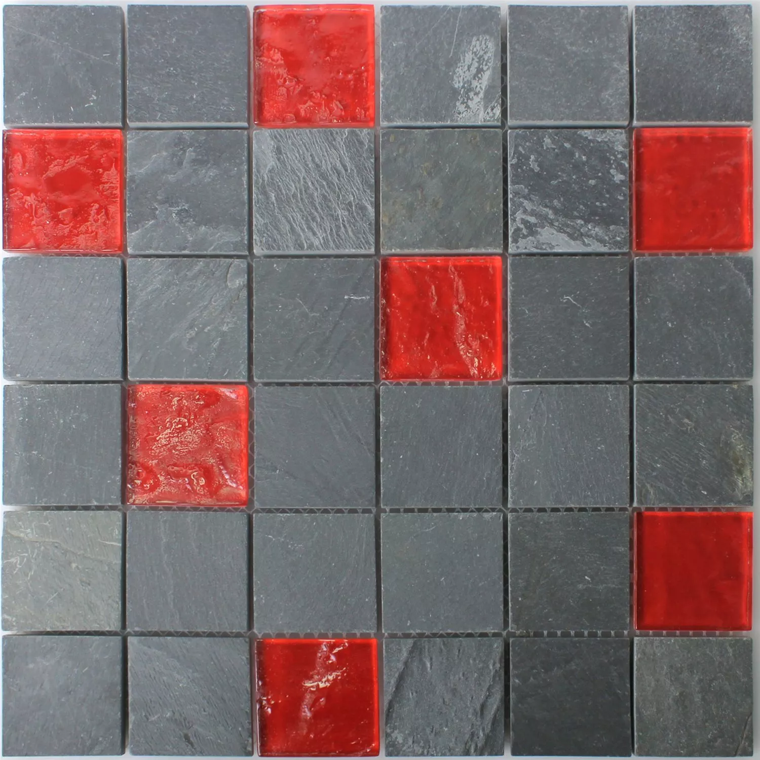 Mozaik Pločice Dragon Škriljevac Staklo Mix Crna Crvena