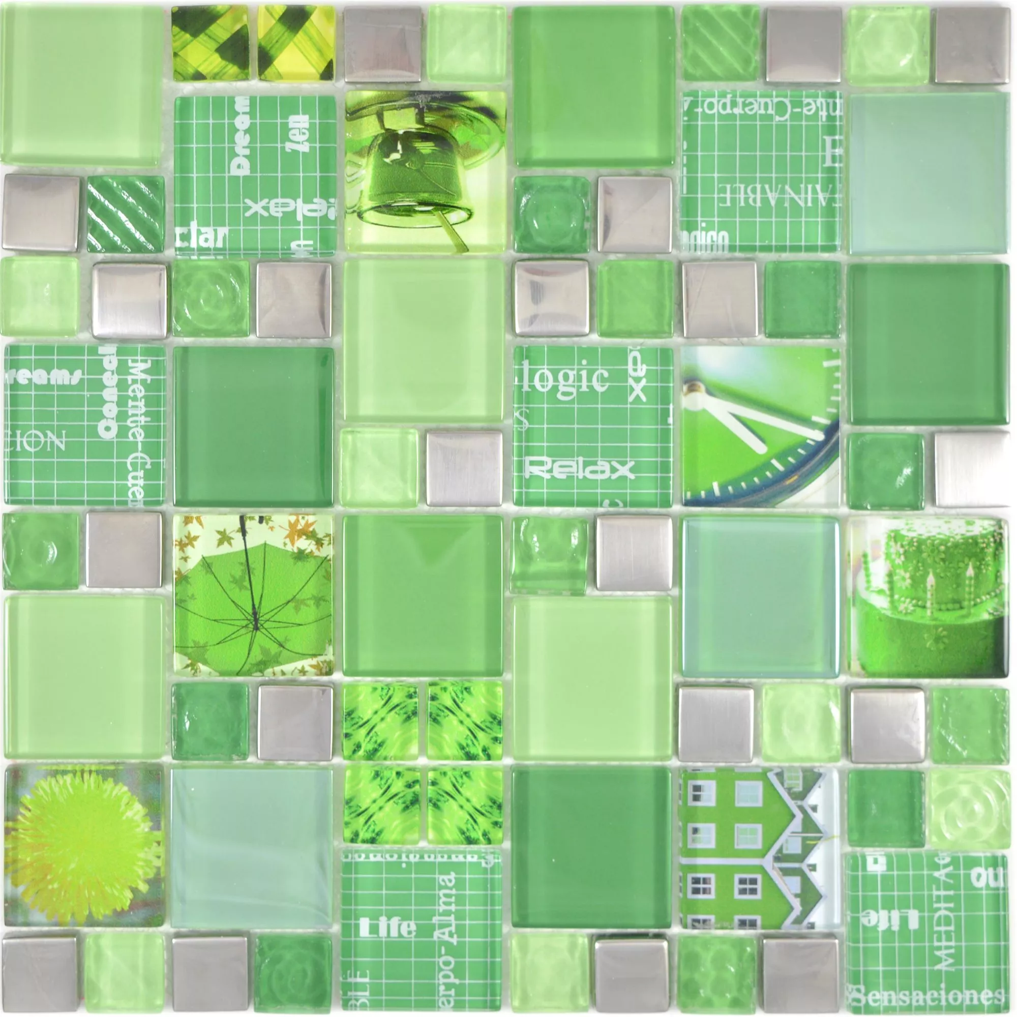Stakleni Mozaik Pločice Nemesis Zelena Srebrna