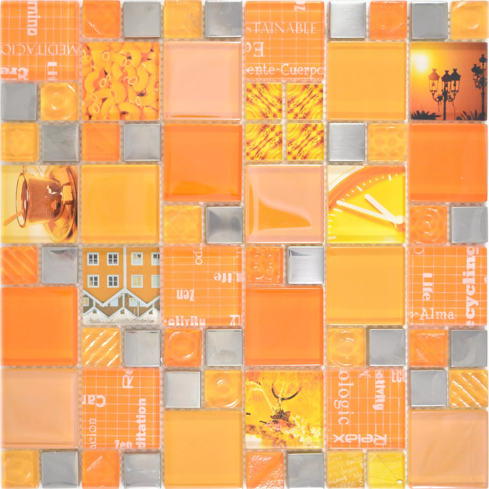 Stakleni Mozaik Pločice Nemesis Narančasta Srebrna