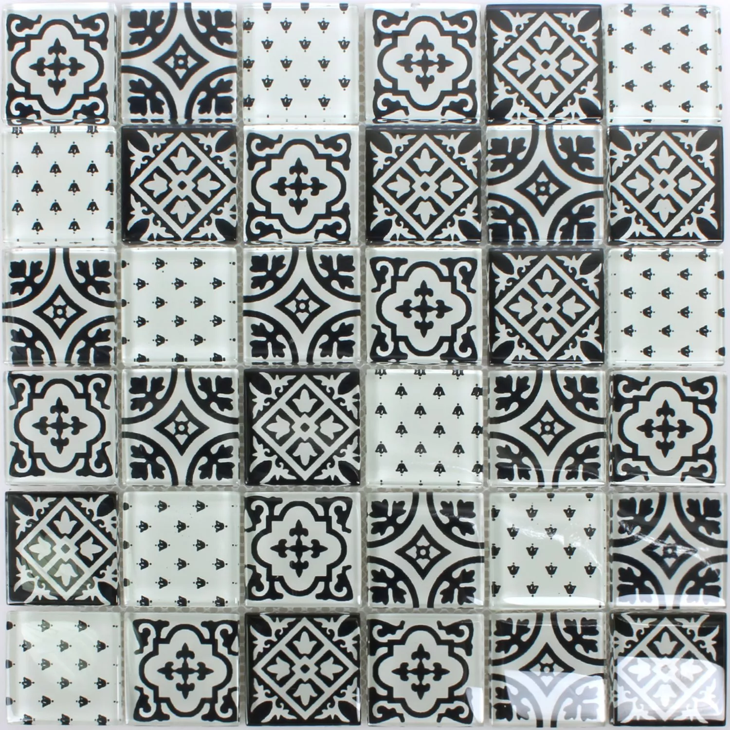 Uzorak Mozaik Pločice Staklo Dante Crna  Bijela