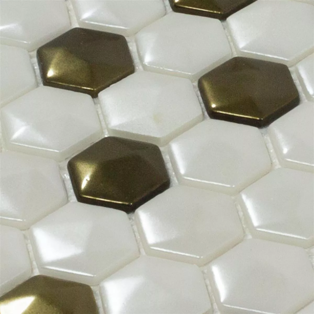 Stakleni Mozaik Pločice Las Vegas Šesterokut 3D Bijela Zlatna