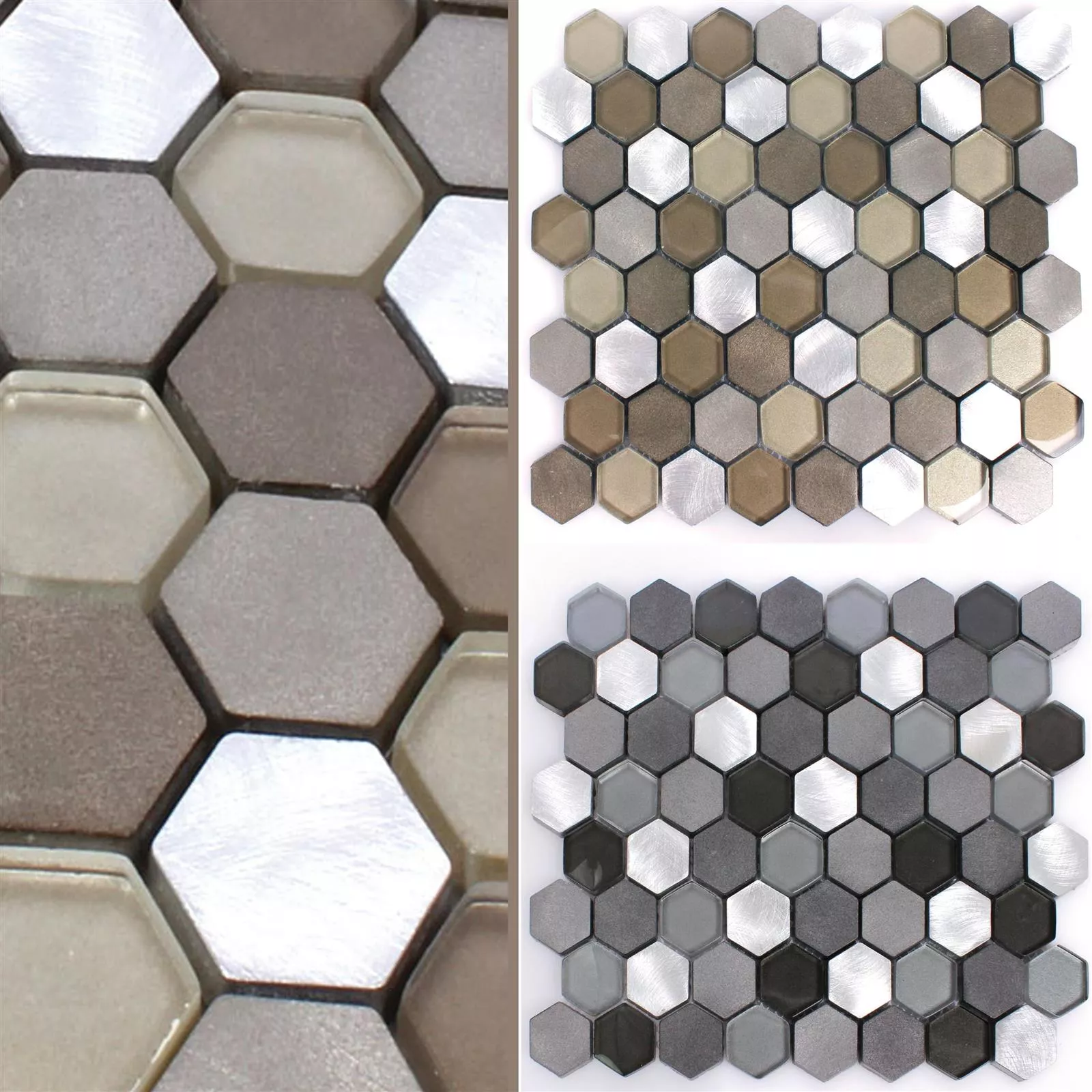 Uzorak Mozaik Pločice Staklo Aluminij Angela Hexagon