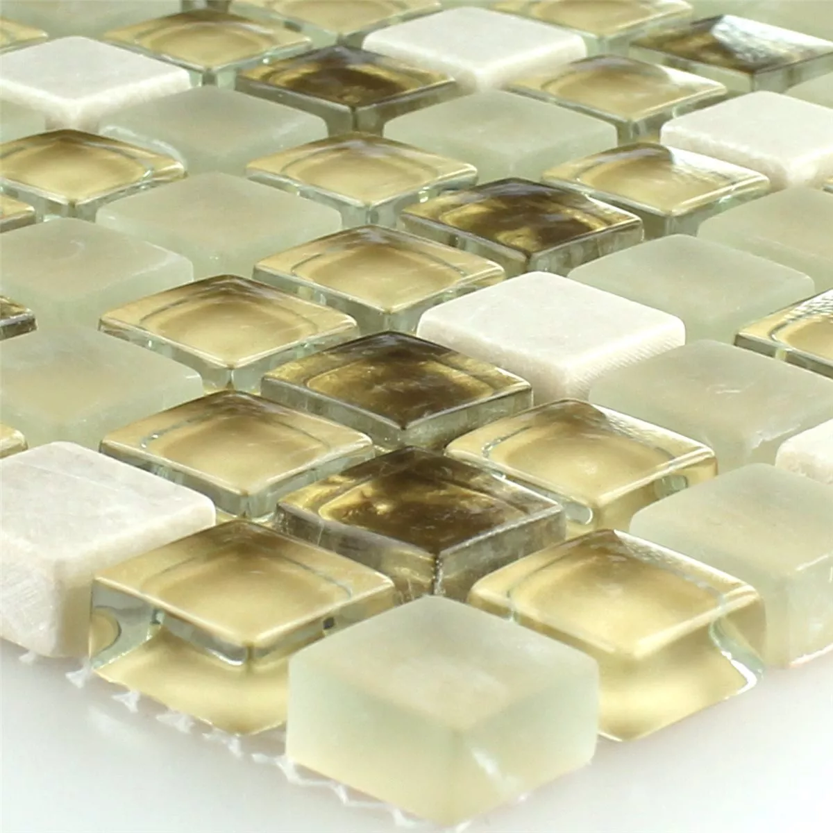 Uzorak Mozaik Pločice Staklo Prirodni Kamen Bijela Zlatna Mix