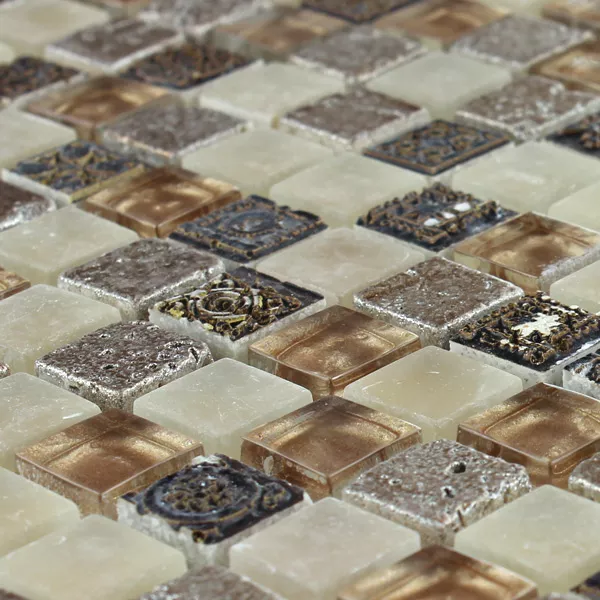Uzorak Mozaik Pločice Escimo Staklo Prirodni Kamen Mix Smeđa Bež