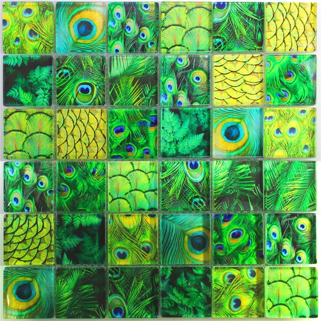Uzorak Stakleni Mozaik Pločice Peafowl Zelena