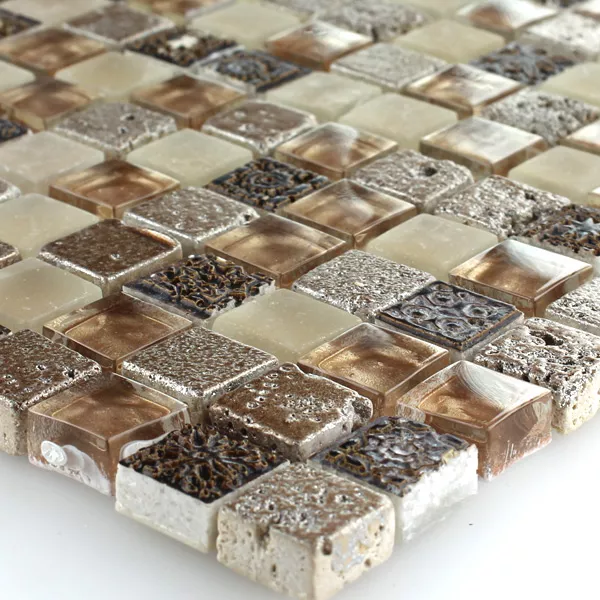 Uzorak Mozaik Pločice Escimo Staklo Prirodni Kamen Mix Smeđa Bež