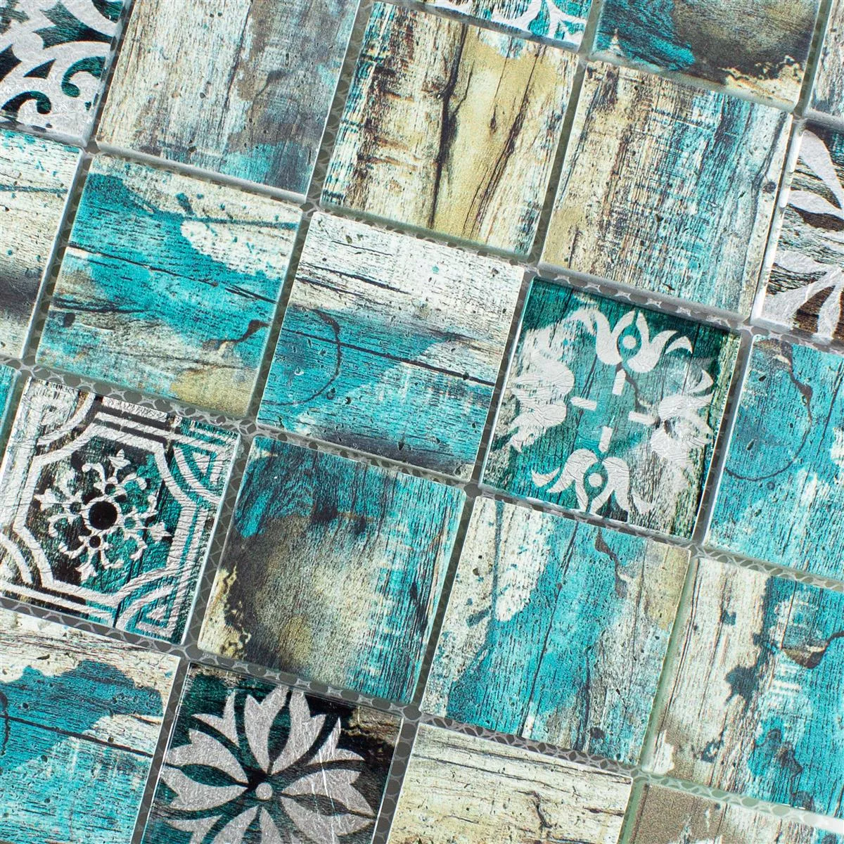 Stakleni Mozaik Pločice Imitacija Drva Howland Bež Zelena Q48