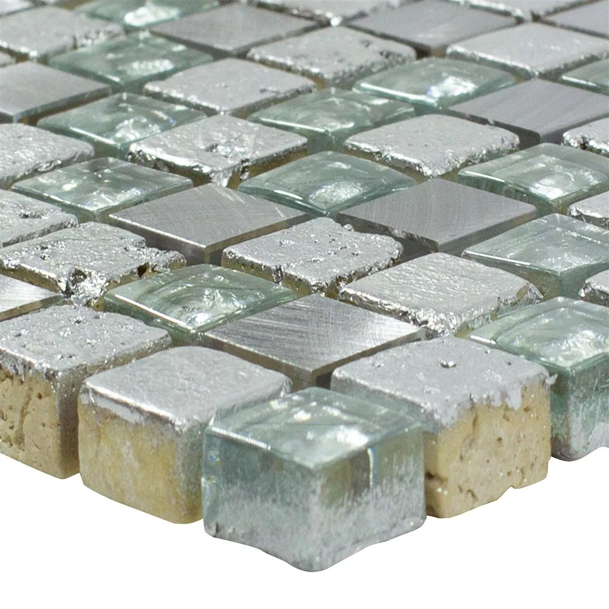 Prirodni Kamen Staklo Aluminij Mozaik Pločice Stilo Svjetlosiva Srebrna