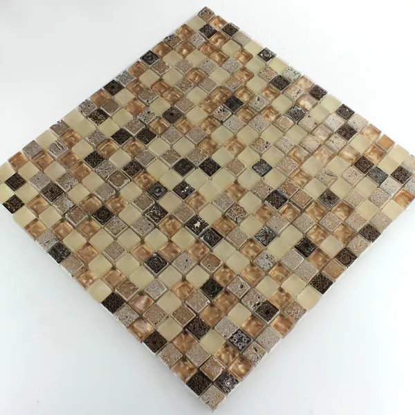 Mozaik Pločice Escimo Staklo Prirodni Kamen Mix Smeđa Bež