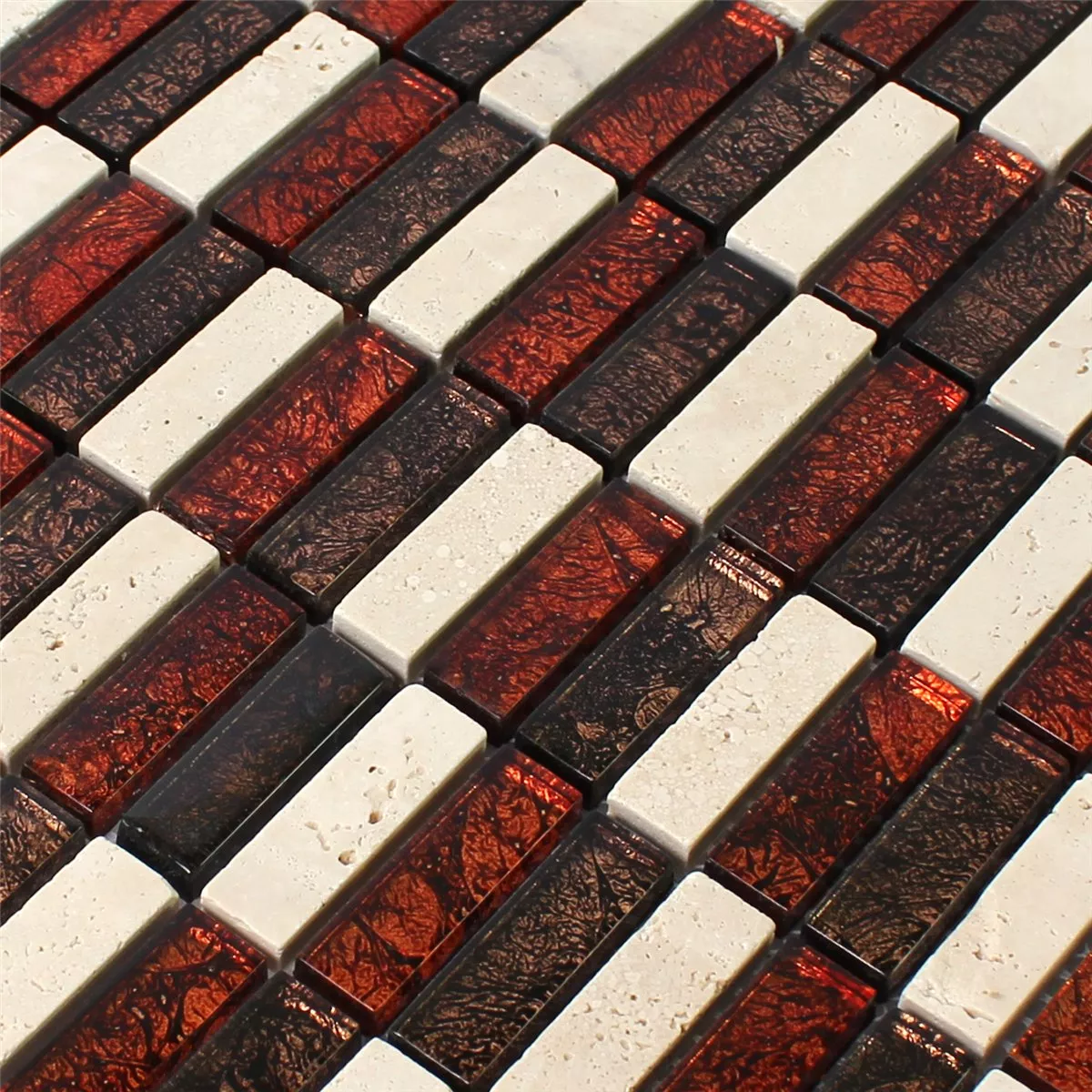 Uzorak Mozaik Pločice Prirodni Kamen Staklo Crvena Smeđa Bež Stick