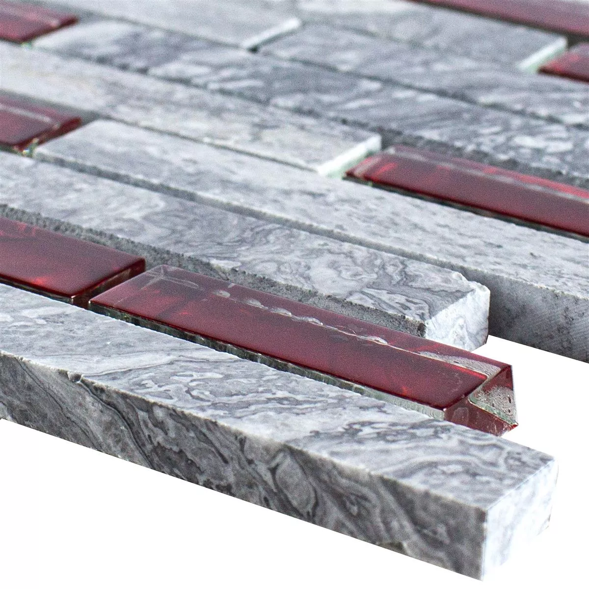 Uzorak Mozaik Staklo Prirodni Kamen Pločice Sinop Siva Crvena Brick