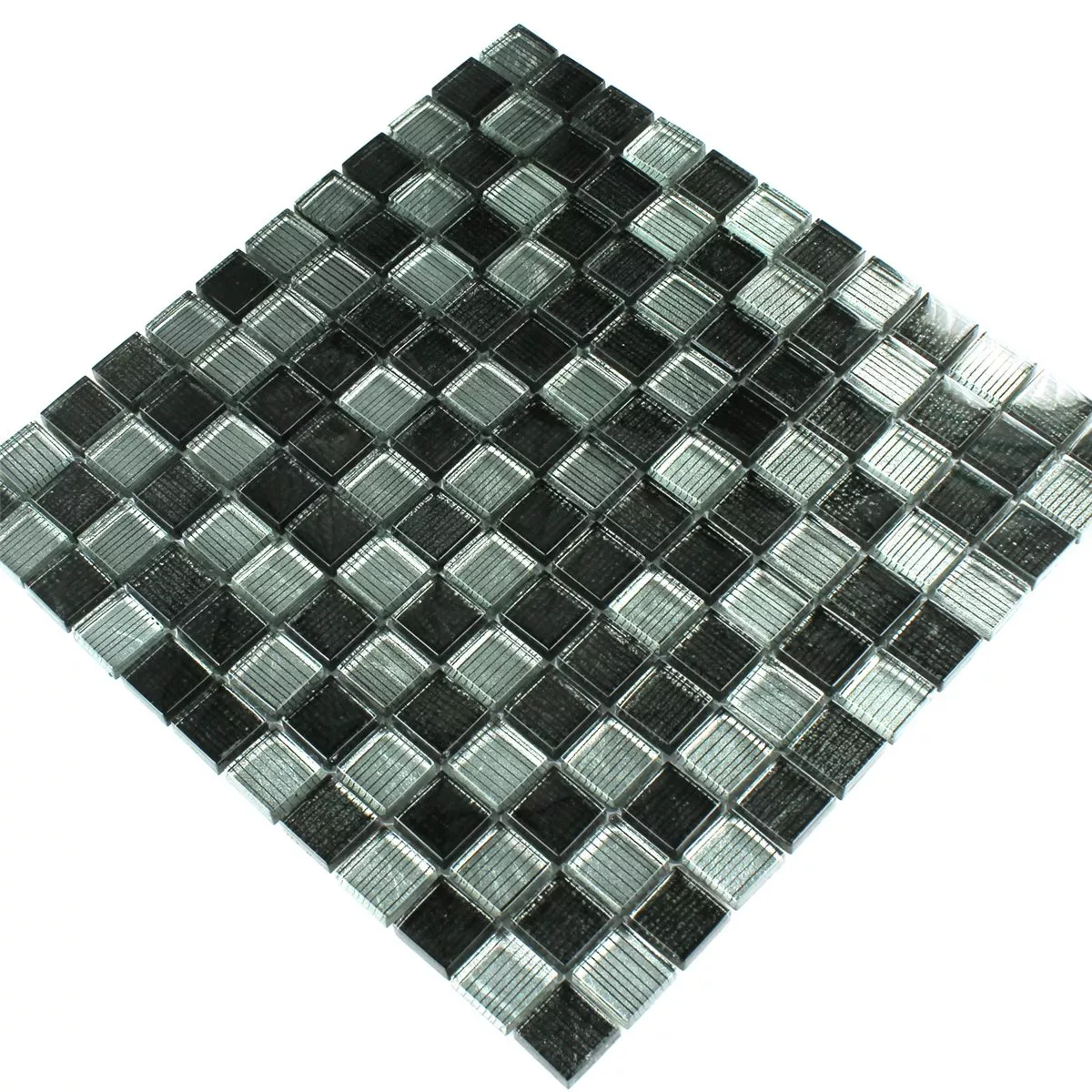 Uzorak Mozaik Pločice Staklo String Crna Siva Prugast