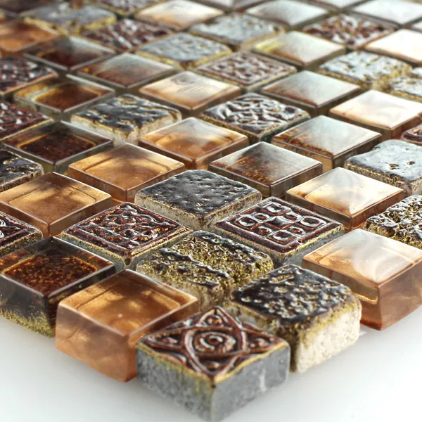 Mozaik Pločice Escimo Staklo Prirodni Kamen Mix Smeđa Zlatna