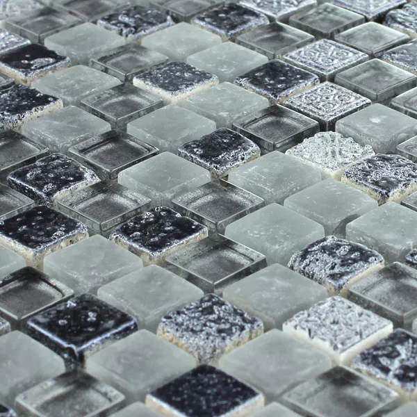 Uzorak Mozaik Pločice Escimo Staklo Prirodni Kamen Mix Grey Black