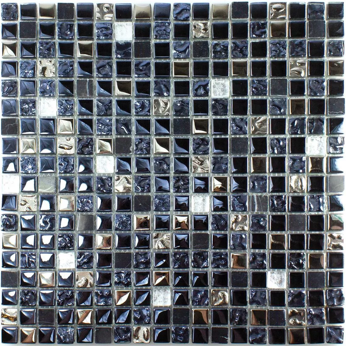 Staklo Prirodni Kamen Mozaik Pločice Cooktown Crna Srebrna
