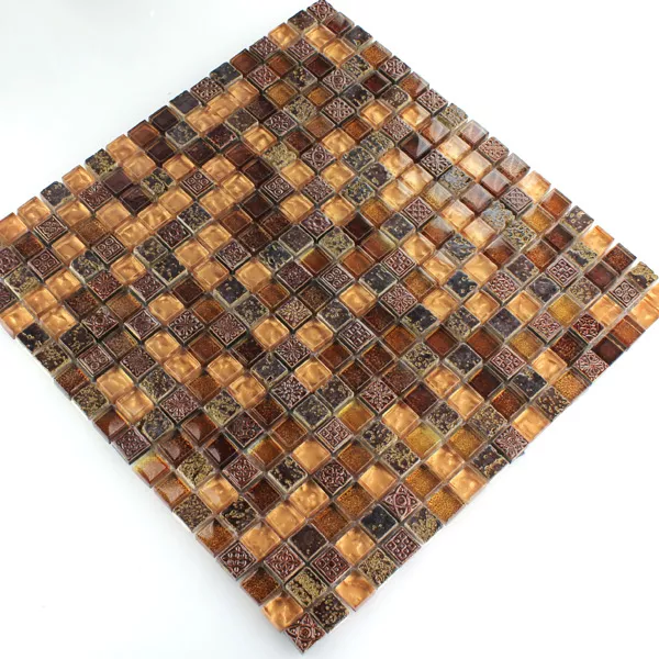 Mozaik Pločice Escimo Staklo Prirodni Kamen Mix Smeđa Zlatna