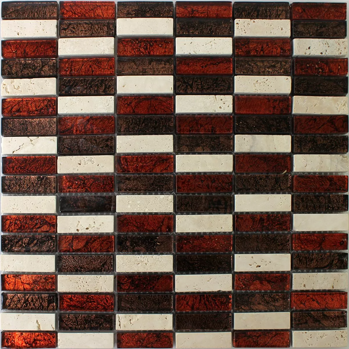 Mozaik Pločice Prirodni Kamen Staklo Crvena Smeđa Bež Stick