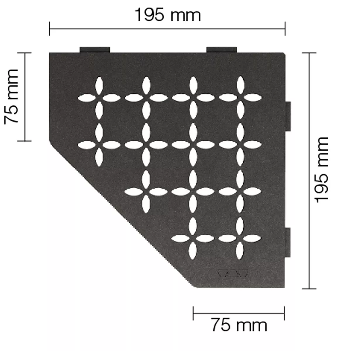 Zidna polica za tuš kabinu Schlüter 5 kutova 19,5x19,5 cm cvjetni antracit