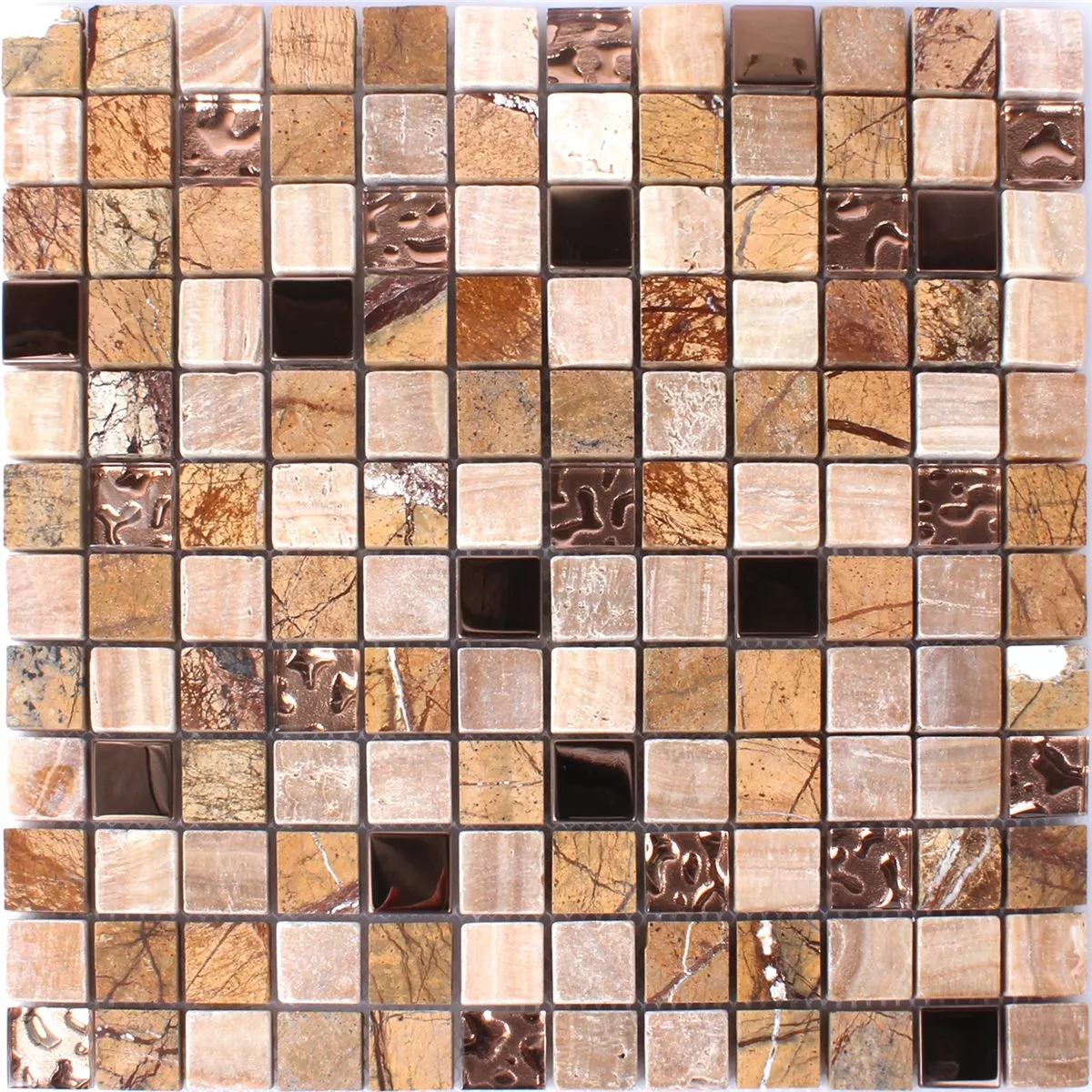 Mozaik Pločice Staklo Prirodni Kamen Čelik Smeđa Mix