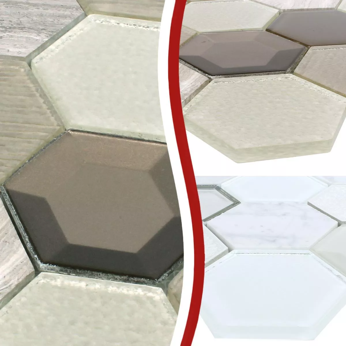 Mozaik Pločice Šesterokut Concrete Staklo Prirodni Kamen Mix 3D