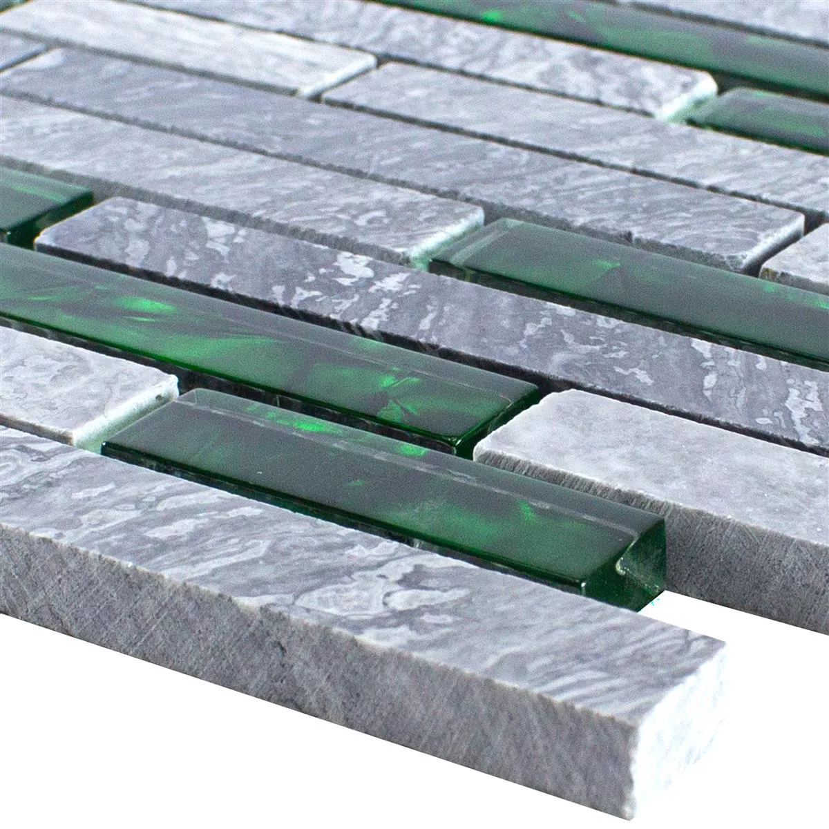 Mozaik Staklo Prirodni Kamen Pločice Sinop Siva Zelena Brick