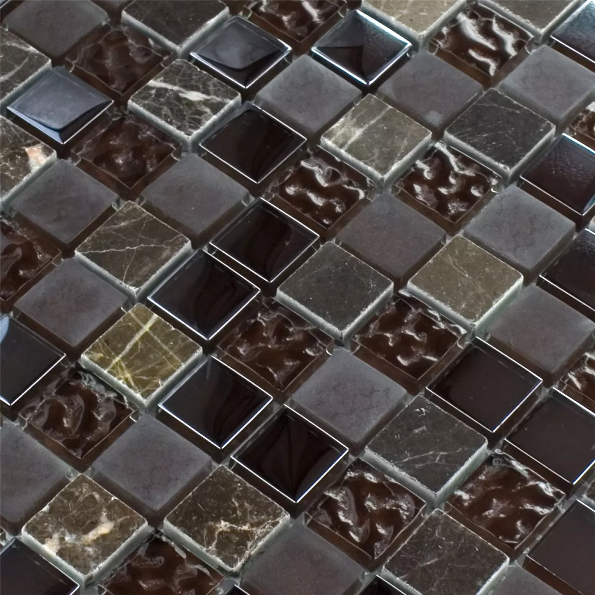 Mozaik Pločice Staklo Mramor Mix Sintra Smeđa 23x23x8mm