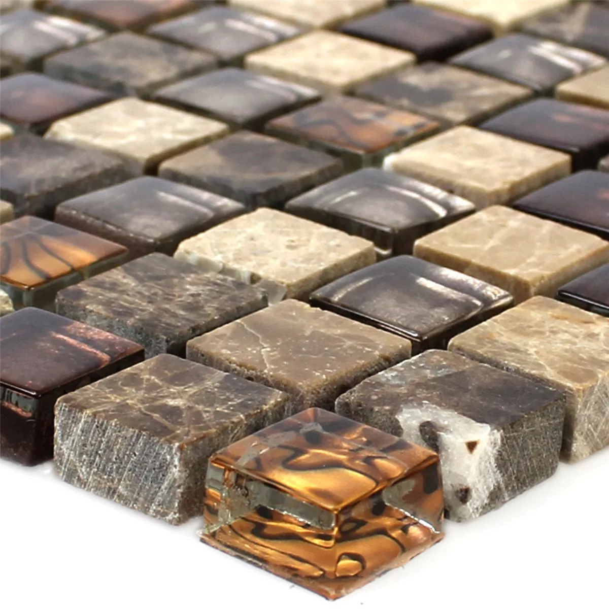 Mozaik Pločice Staklo Prirodni Kamen Bež Smeđa 15x15x8mm