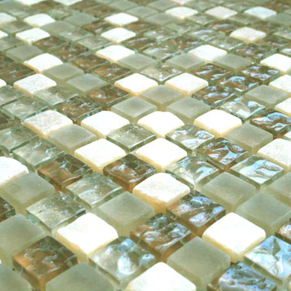 Mozaik Pločice Stakleni Mramor 15x15x8mm Bež Mix Onik