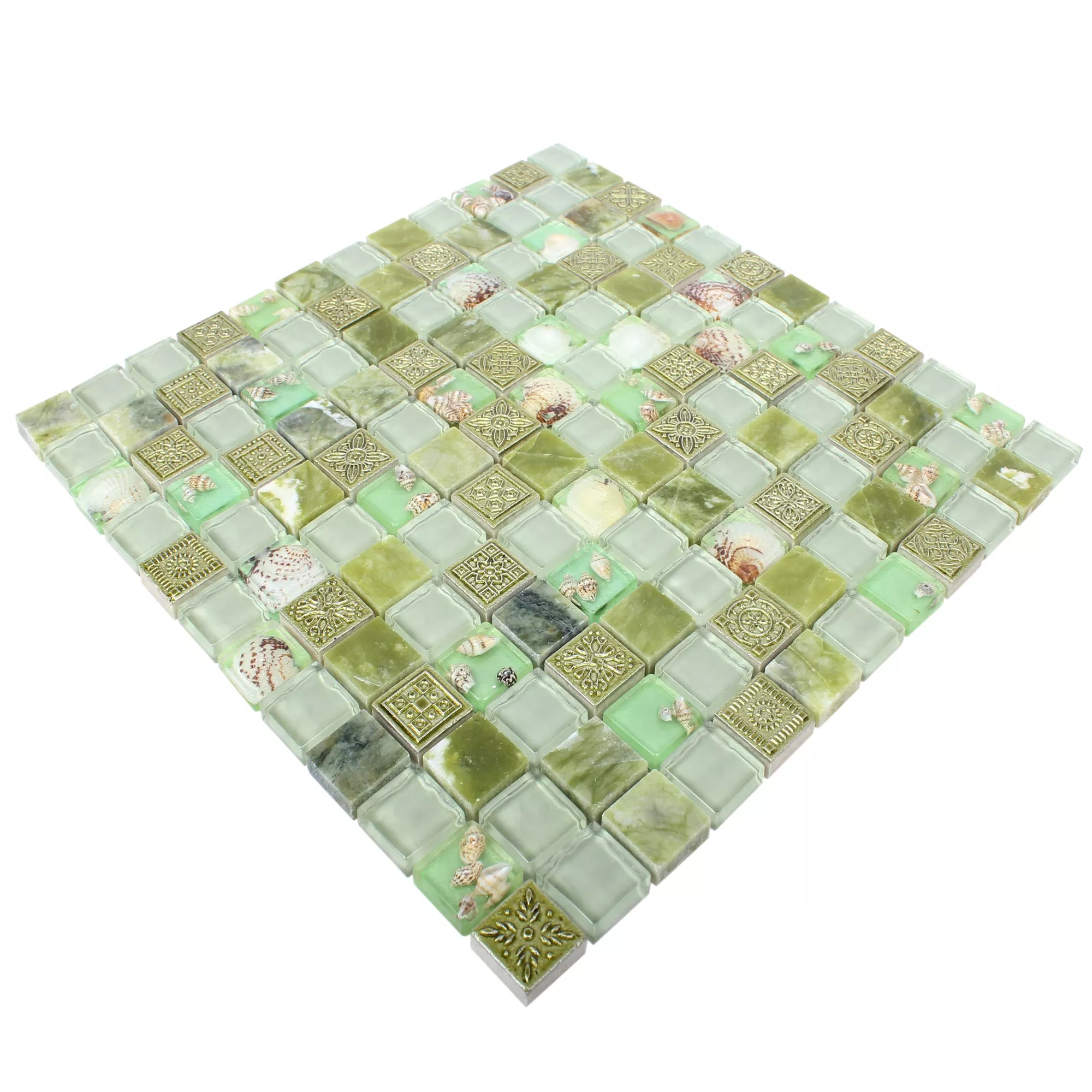 Uzorak Stakleni Mozaik Pločice Od Prirodnog Kamena Tatvan Školjka Zelena