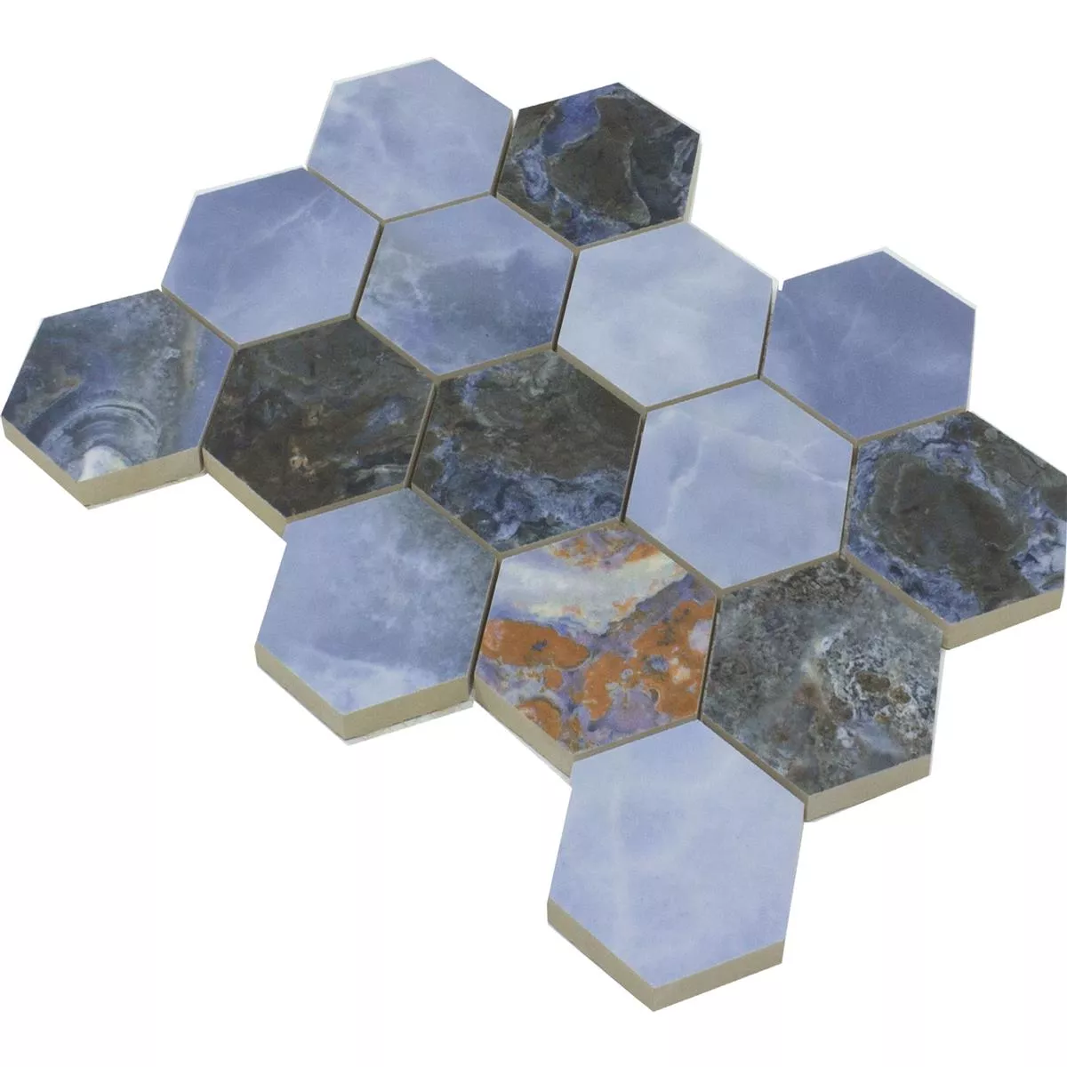 Keramički Mozaik Pločice Naftalin Šesterokut Plava Crna