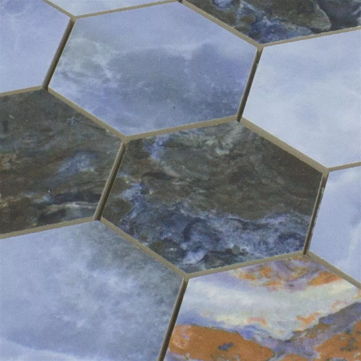 Keramički Mozaik Pločice Naftalin Šesterokut Plava Crna