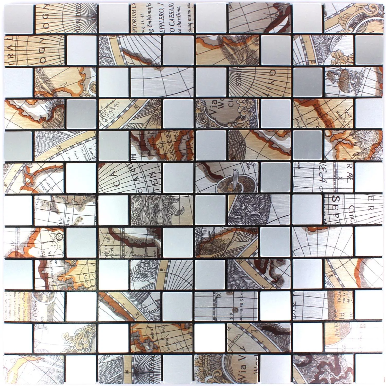 Mozaik Pločice Metal Samoljepljiv Pinta Karta Svijeta Srebrna Pravokutnik