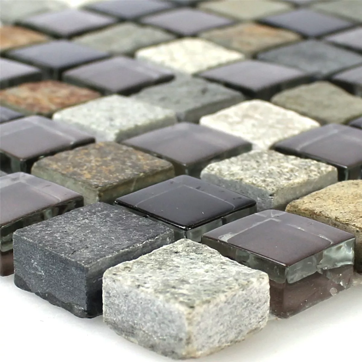 Mozaik Pločice Staklo Kvarcit Prirodni Kamen Siva Smeđa