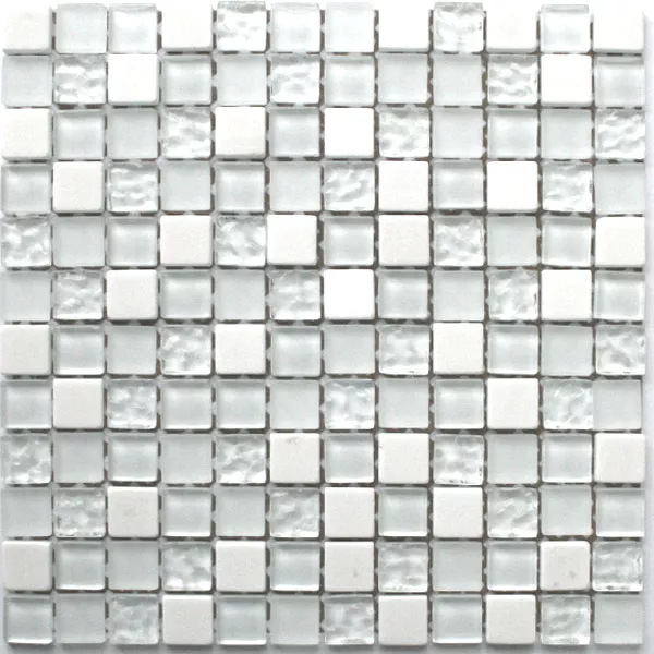 Mozaik Pločice Staklo Mramor 23x23x8mm Bijela Mix