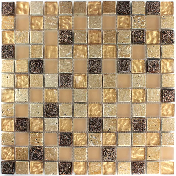 Uzorak Stakleni Mozaik Pločice Od Prirodnog Kamena Kobold Smeđa Bež Zlatna