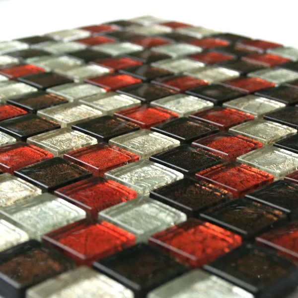 Staklene Mozaik Pločice 23x23x8mm Crveno Smeđi Srebrni Metal