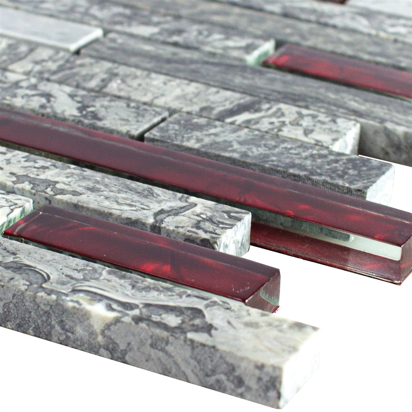 Uzorak Stakleni Mozaik Pločice Od Prirodnog Kamena Manavgat Siva Crvena Brick