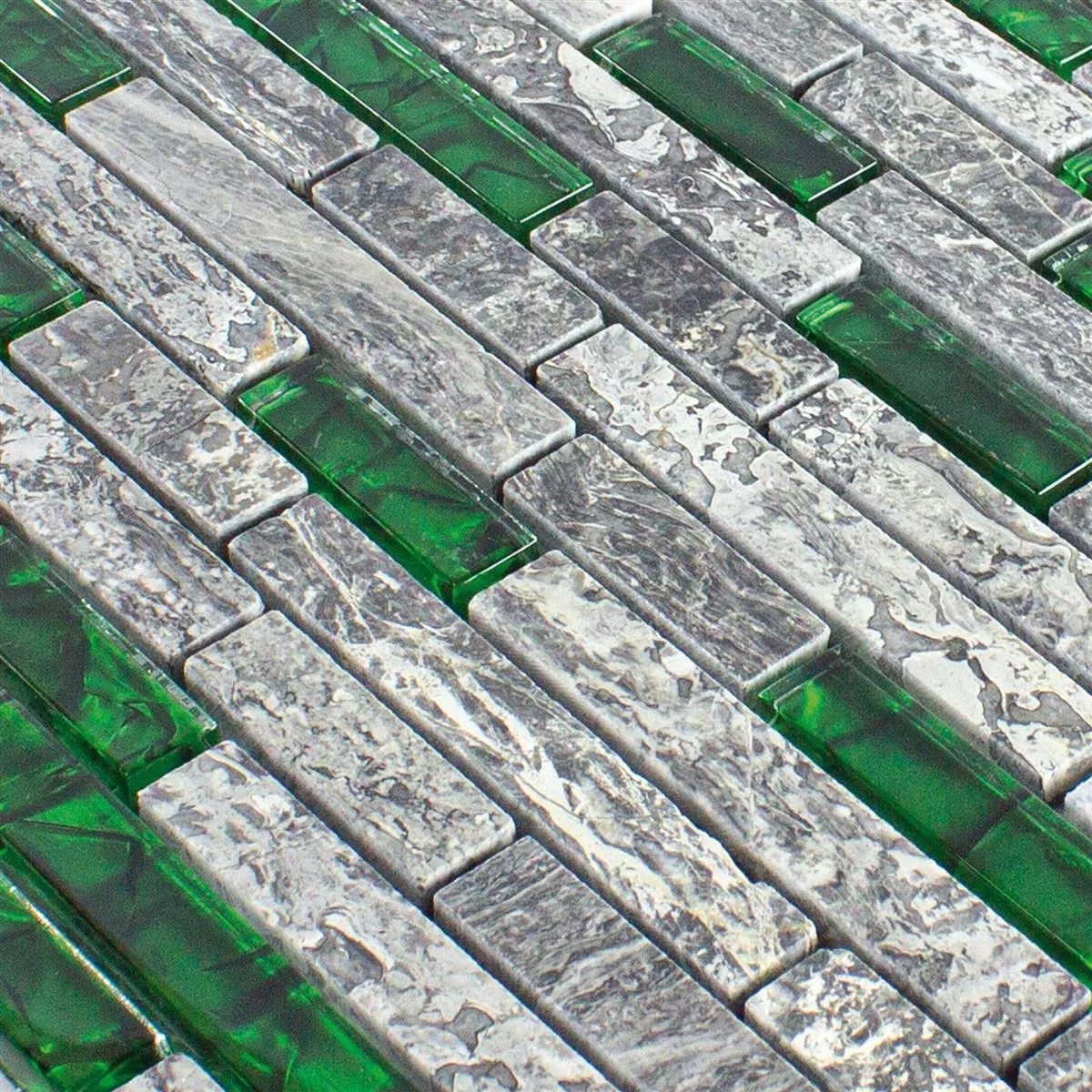 Stakleni Mozaik Pločice Od Prirodnog Kamena Manavgat Siva Zelena Brick