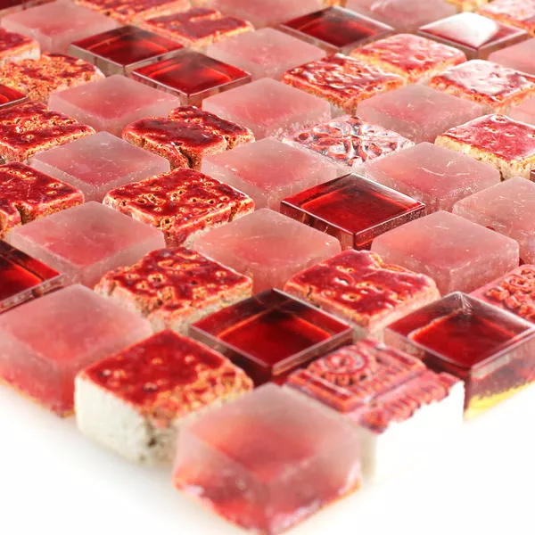 Mozaik Pločice Escimo Staklo Prirodni Kamen Mix Crvena