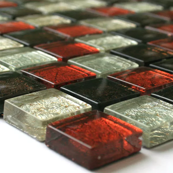 Uzorak Staklene Mozaik Pločice  Crveno Smeđi Srebrni Metal