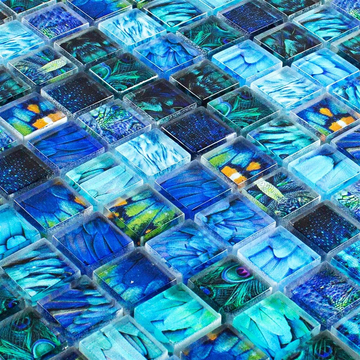 Stakleni Mozaik Pločice Peafowl Plava 23