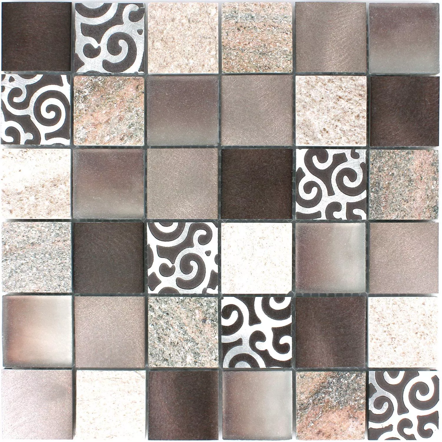 Mozaik Pločice Staklo Prirodni Kamen Aluminij Valdivia Smeđa