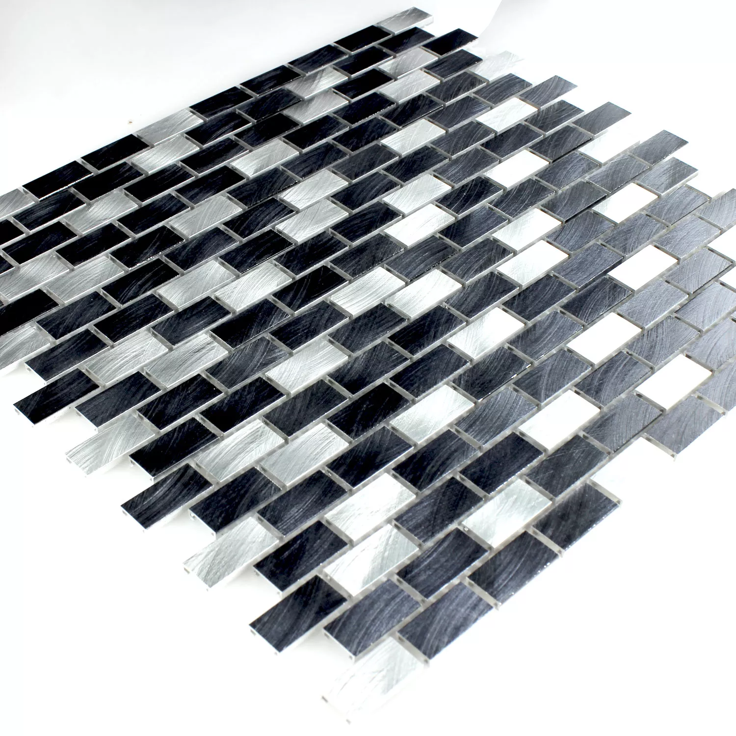 Mozaik Pločice Aluminij Srebrna Crna 15x30x4mm