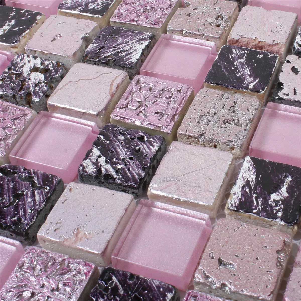 Mozaik Pločice Staklo Smola Prirodni Kamen Pink Mix