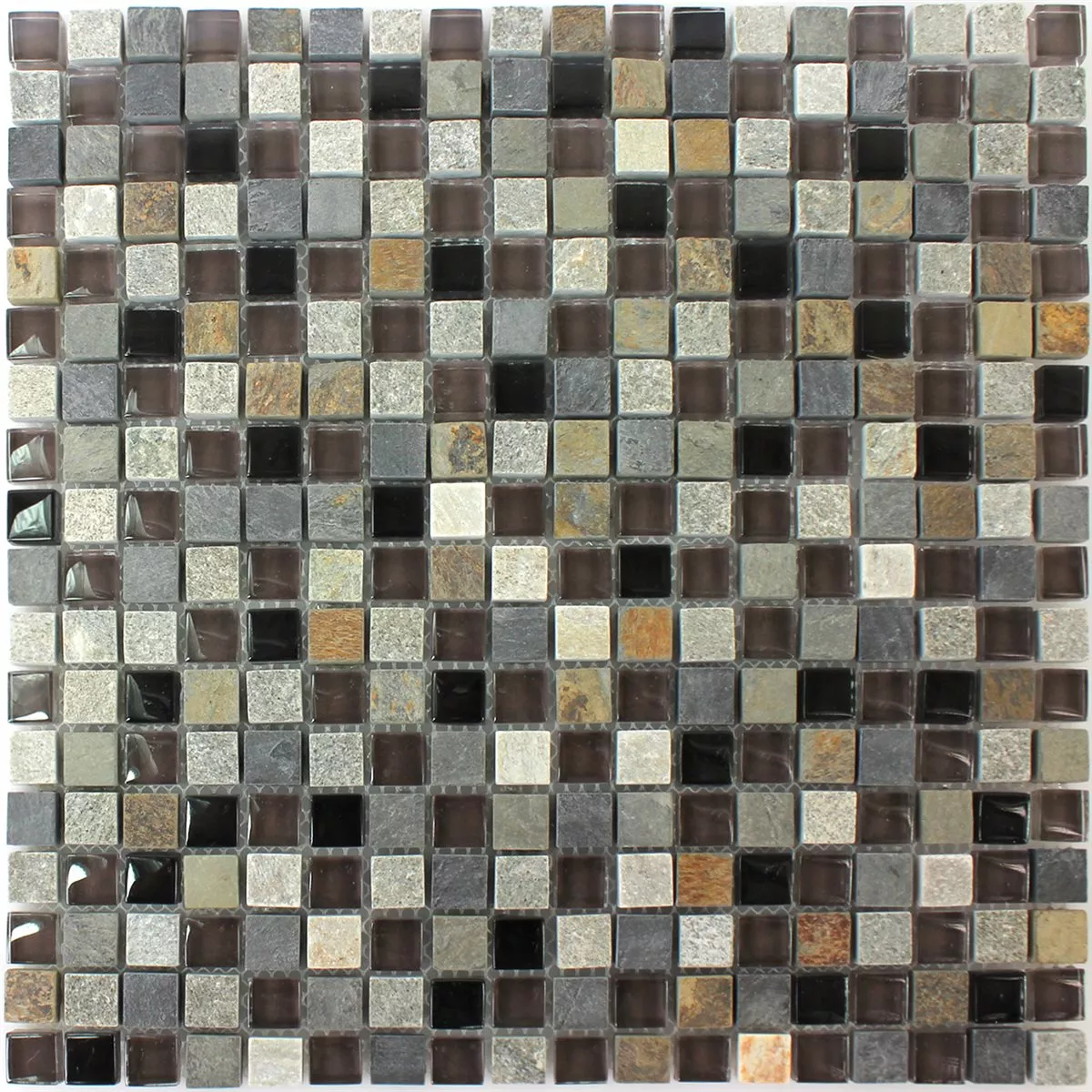Mozaik Pločice Staklo Kvarcit Prirodni Kamen Siva Smeđa