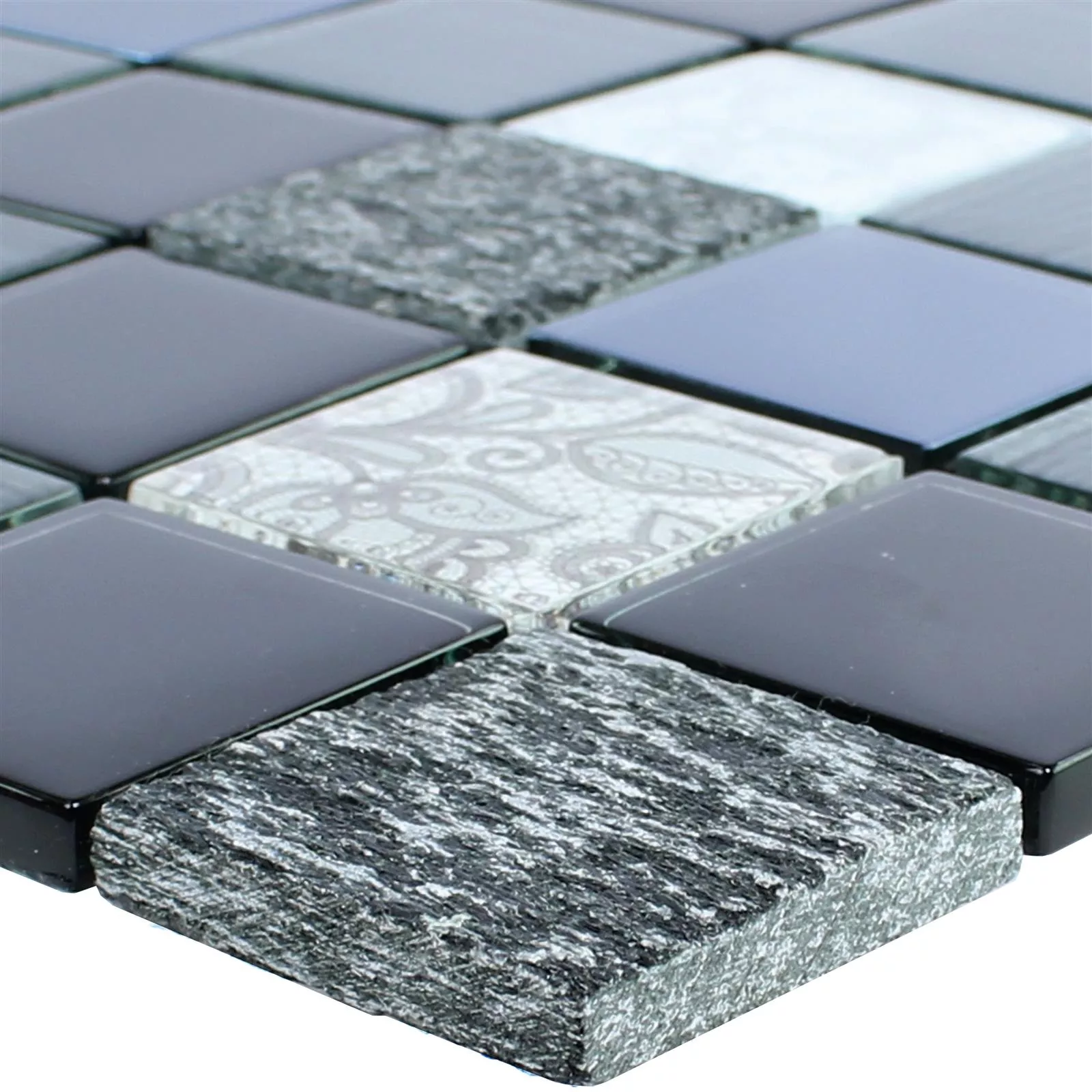 Uzorak Mozaik Staklo Prirodni Kamen Triopetra Crna Siva Bijela
